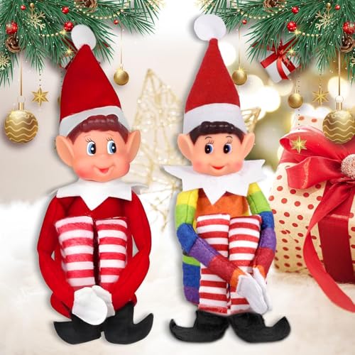 ZPQAODI Elvs - Figura de elfo de Natal (2 unidades, 43 cm), design de elfo de Natal com olhos azuis, rosto de vinil, cor vermelha
