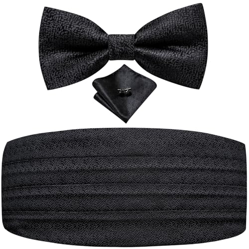 Image of Dubulle Mens Cummerbund and Bow Tie Set Paisley Floral Pretied Bowties for Men Pocket Square Cufflinks Wedding Business