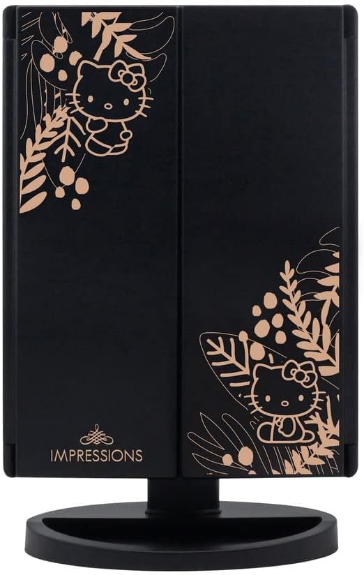 Impressions Vanity Hello Kitty Mirror with Lights, Trifold LED Tri Tone Makeup Mirror with Touch Sensor and Three Adjustable Mirror Panels, Handheld Magnifying Makeup Mirror (Black) - Image 3