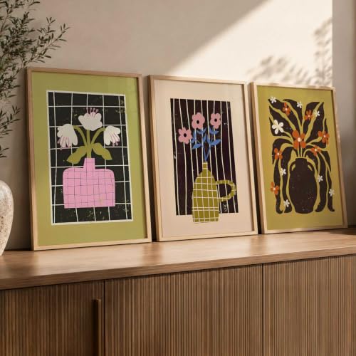 Image of kotart Boho Art Home Decoration Painting | Aesthetic Paintings With Frame For Living Room Bed Room Hotel Wall Decor Digital Reprint Set of 3 (10X13 inch)