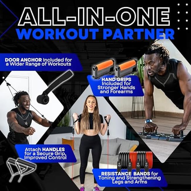 Push Up Board for Full Body Workout at Home - Portable, Joint Friendly, Fun & Motivating Home Workout Equipment with QR Code Guided Workouts - Ideal for Men, Women, Teens - L&C Exercise Essentials