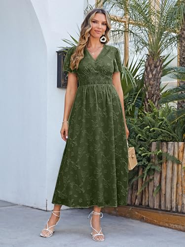 Image of Simplee Women's Boho Floral Maxi Dress Flowy Casual V Neck Short Sleeve Wedding Guest Holiday Beach Long Dress