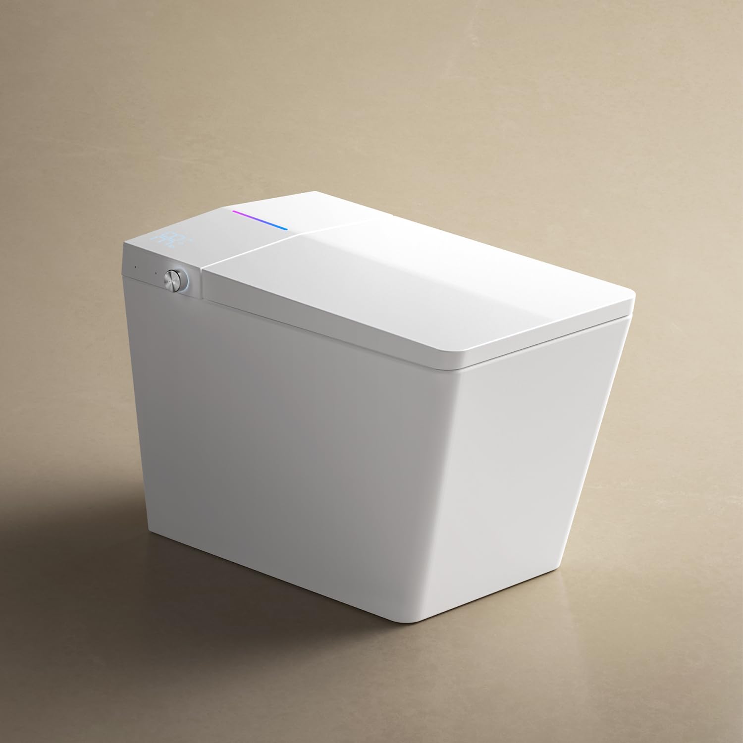 Square Toilet with Built-in Tank, Auto Flush, Heated Seat, LED Display, White Porcelain