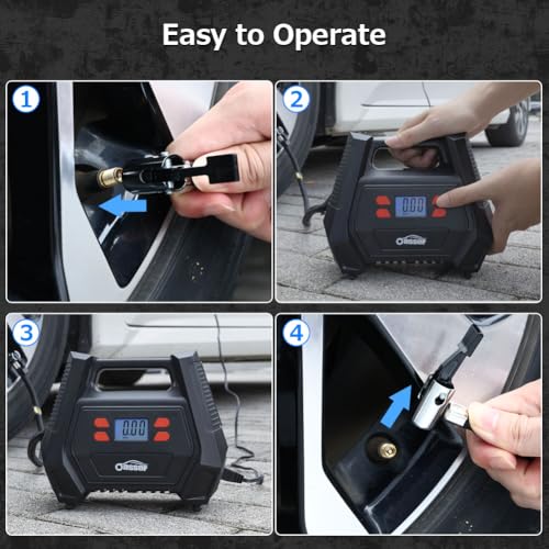 Oasser Tyre Inflator Air Compressor with 12V AC/240V DC car tyre Pump 150 PSI Mains Car Tyre Pump with Plug with 5 Nozzle Adaptors, LED Light Fits for Cars Motorcycles Bicycles - Image 4