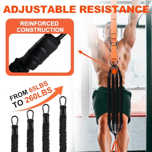 Pull Up Assistance Bands 65-260lbs, 4 Heavy Duty Pull Up Resistance Bands with Fabric Feet/Knee Rest for Pull Up Bar, Body Strength Training, Home Gym Fitness - Image 6
