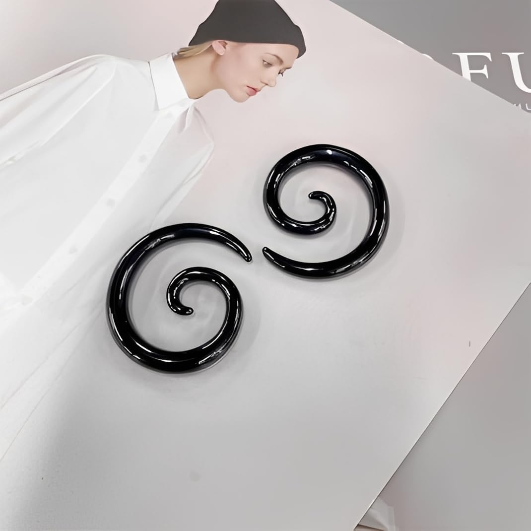 IMINI 2 dilatatori a spirale a forma di lumaca, in acciaio inox, placcati oro/nero, per orecchie allungate, gioielli per piercing per donne e uomini