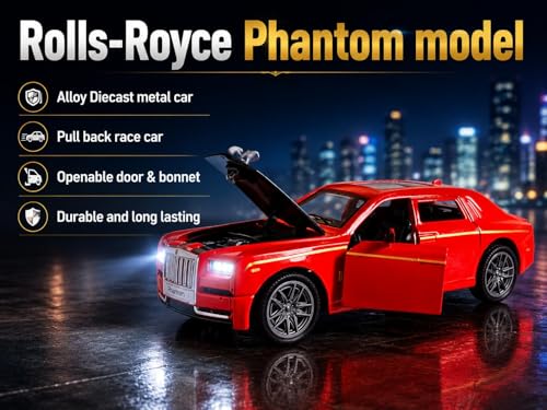 Image of Royals hub Rolls Royce Phantom 1:36 Scale Model Car Exclusive Alloy Metal Car Die-cast Scale Model Pullback Toy with Openable Doors & Light Music Best Gifts Toys Kids【Colors as Per Stock】