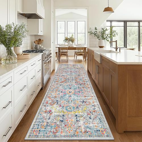 Pauwer Boho Hallway Runner Rug 2'8" x 8' Washable Entryway Area Rugs Non Slip Farmhouse Vintage Floor Mat Carpet Runner for Hallways Laundry Room Kitchen Bathroom Bedroom