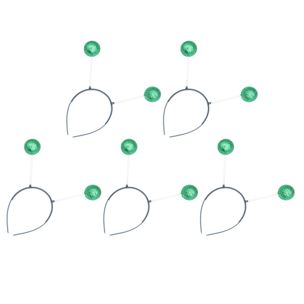 Amosfun 5pcs Head Boppers Foam Ball Martian Antenna Headbands Christmas Hairband for Funny Xmas Party Favors Costume Accessory Green