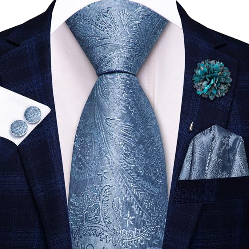 Image of Hi-Tie Zipper Ties for Men Pre-tied Tie Set Lapel Pin Pocket Square and Cufflinks Formal Business Wedding Adjustable Necktie