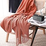 LOMAO Knitted Throw Blanket with Tassels Bubble Textured Lightweight Throws for Couch Cover Home Decor (Coral, 50x60)