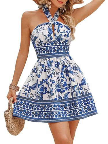 Floerns Women's Floral Print Sleeveless Halter Neck Tie Back Summer A Line Dress3