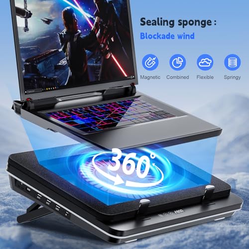 IETS GT600 Laptop-Kühlpad mit 14CM Turbo-Lüfter, versiegeltem Schaumstoff für schnelle Kühlung von Gaming-Laptops, 14,1-19,3-Zoll-Laptop-Kühler mit 3-Port-USB-Hub und Staubfilter, Touch-Start – Bild 4
