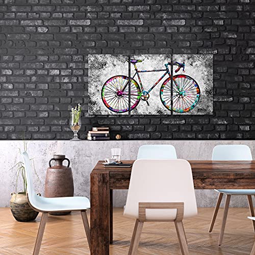 Simiwow Bicycle Canvas Wall Art Graffiti Bike Painting Mountain Bike Picture Framed Canvas Prints Biker Room Decor Garage Decoration 16"X24"X3 Pieces #TOP1