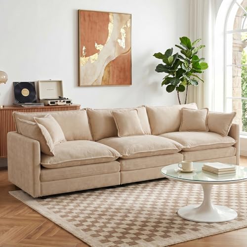 GNIXUU 112" Camel Modular 3 Seater Cloud Sectional Couches for Living Room
