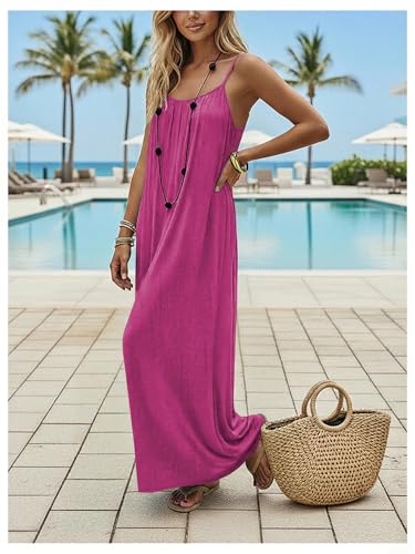 Image of SHENHE Women's Open Back Spaghetti Strap Beach Maxi Dress Loose Flowy Vacation Sundress