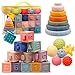 Montessori Toys for Babies,Soft Stacking Building Blocks Rings Balls Sets,3 in 1 Baby Toys Bundle,Sensory Toys for 6-12 Months, Soft Teething Toys for Babies,Baby Toys Easter Shower Gifts for Boy Girl