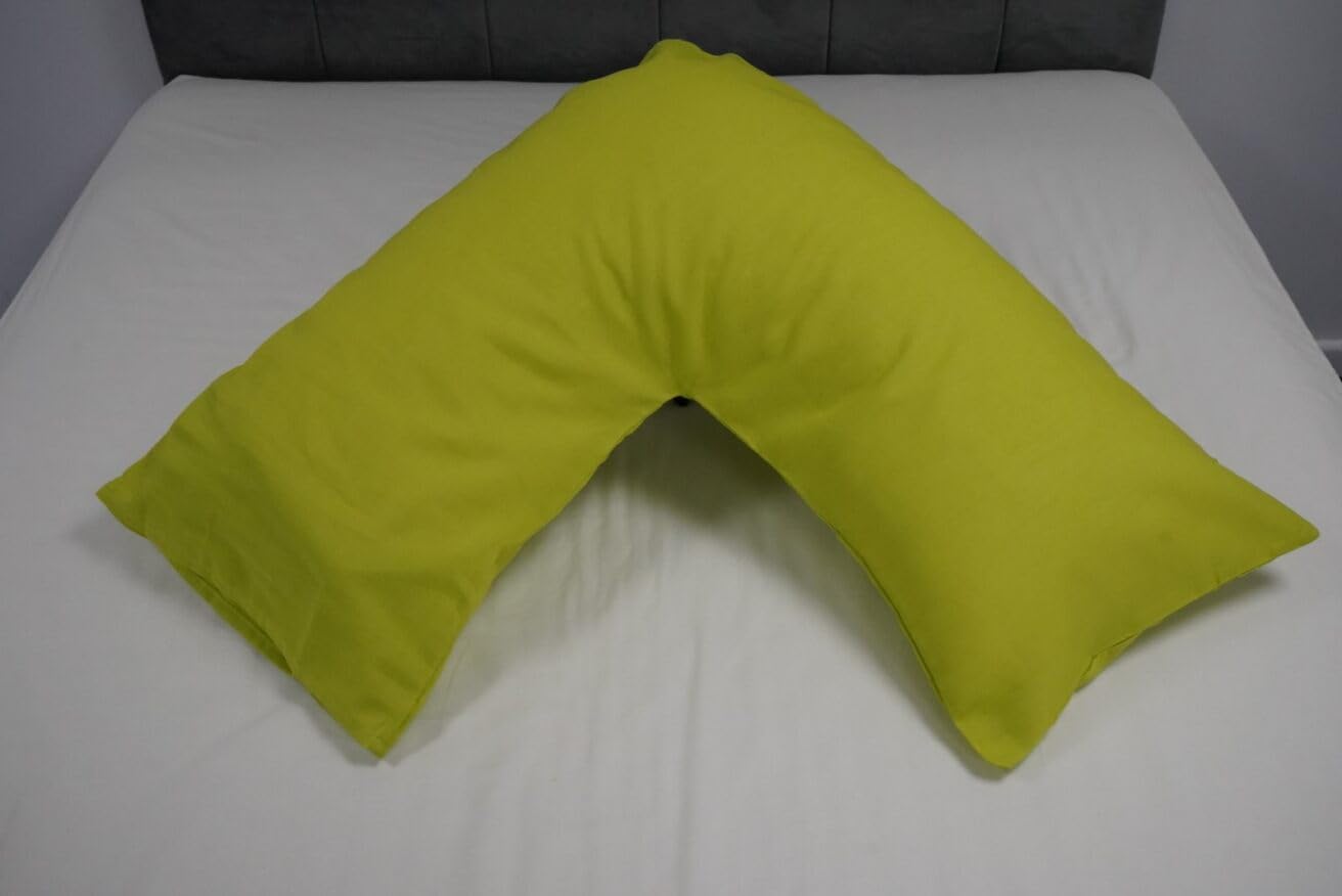 Orthopaedic V-pillow with Free pillowcase- Pregnancy Support V Shaped Triangle Pillow with polycotton pillowcase 74x34cm-Hollow Fibre V-pillow for for Neck,Maternity Pregnancy Support (Lime Green)