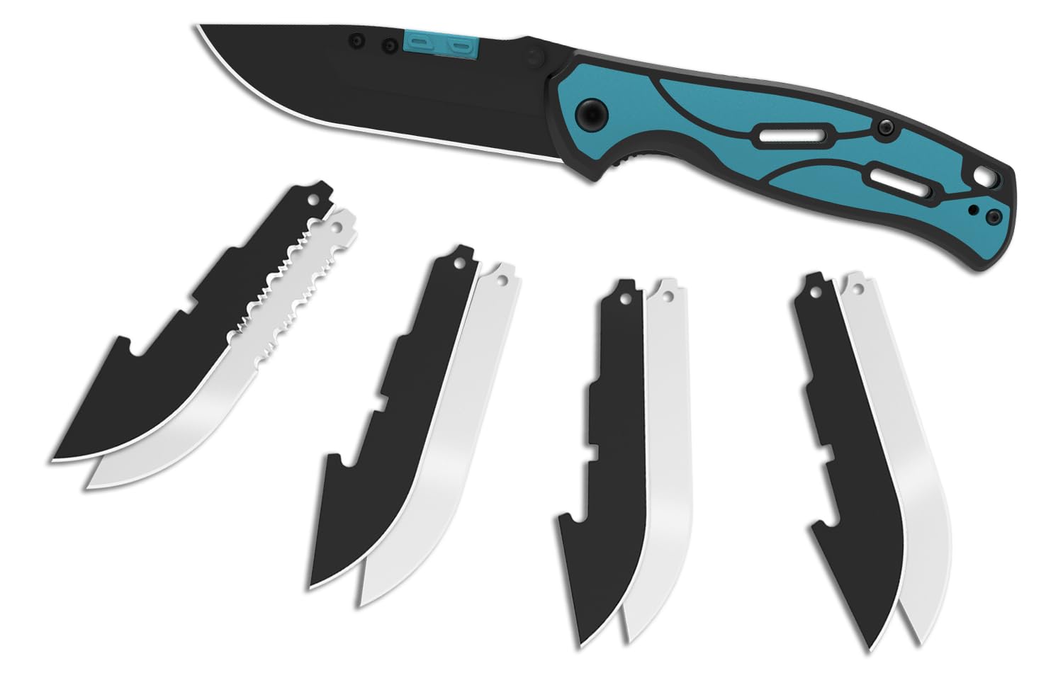 KNINE OUTDOORS Hunting Pocket Knife with Replaceable Blades and Clip, Skinning and EDC for Deer Hunting, With 9 Blades (Blue)