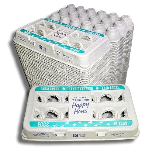 Henlay 18-Pack Farm Fresh Egg Cartons Recycled Paper cardboard Cute Printed Design Reusable & Durable Holds up to XL Chicken Eggs Eco-Friendly Storage for Backyard & Homestead Eggs - 50 Pack