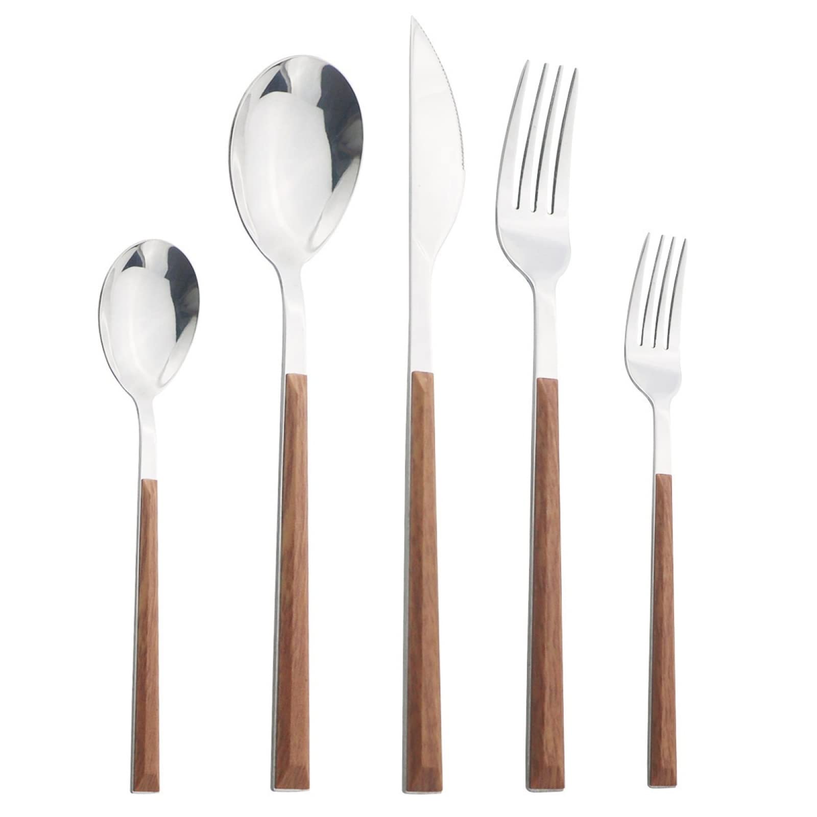 Juegos De Cubertería Juego De Vajilla De Acero Inoxidable Con Mango De Madera De Imitación Cuchillo De Cocina Tenedor Cuchara Juego De Vajilla 30Uds. De Madera
