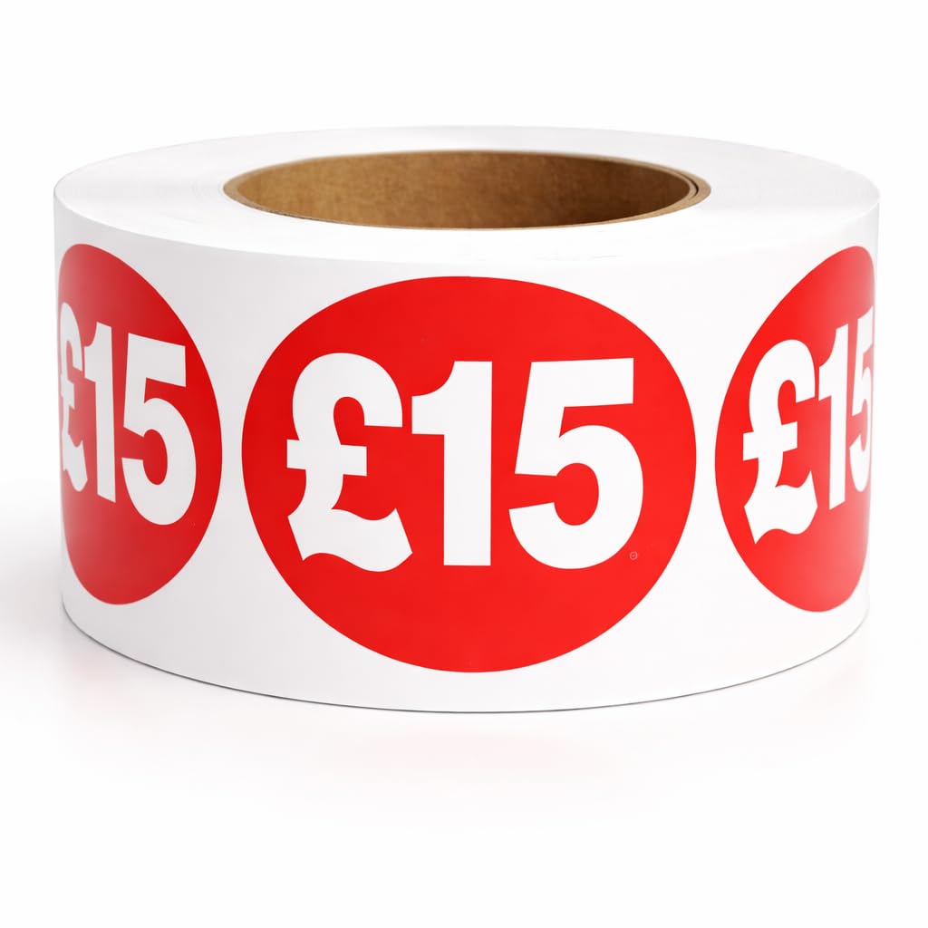 ยฃ15 Self Adhesive Stickers Sticky Labels Price Labels for Retail Price Display 45mm Diamter Roll of 500 Stickers