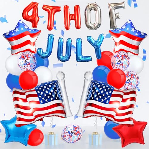 Image of 4th Of July Balloons 16 Inch, American Flag Balloons, 12 Inch Red White Blue Balloon And Star Balloon For Presidents, Patriotic, 4th Of July Decorations