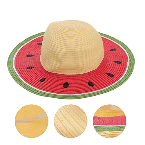 PartyKindom Watermelon Wide Brim Sun Hat Stylish Outdoor UV Protection Floppy Beach Hat for Boys and Lightweight Straw Woven Design with Elastic Chin Strap for Summer Fun Multi4