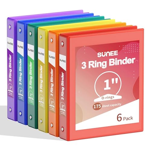 SUNEE 1 Inch Binders 3 Ring 6 Pack, Clear View Three Ring...