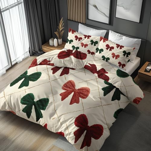 Grün Schleifen Bettwäsche 160x200 cm Bügelfreie - Weihnachten Stil...