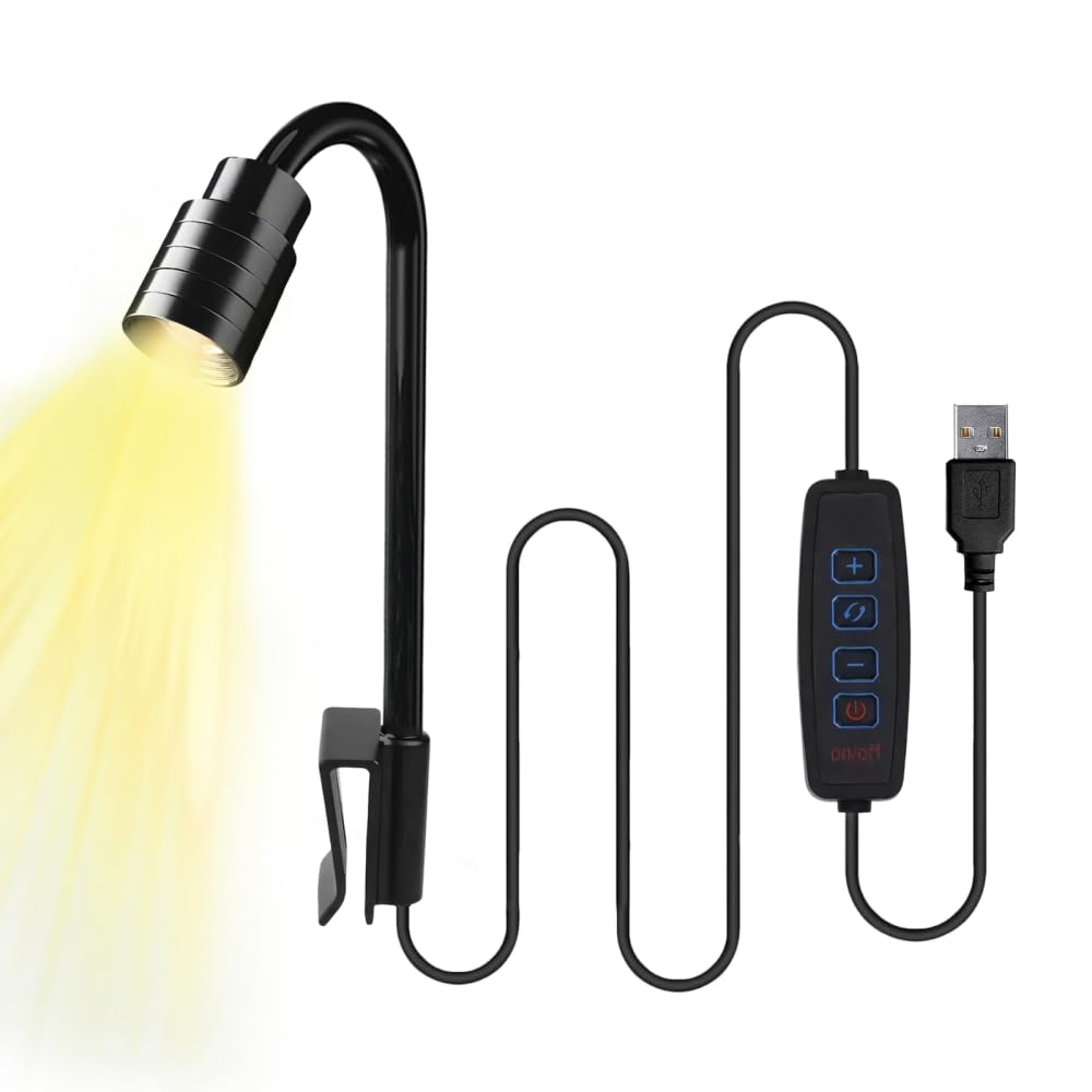 Aquarium Spotlight, 3W LED Zoomable Fish Tank Lamp with Timer DC 5V