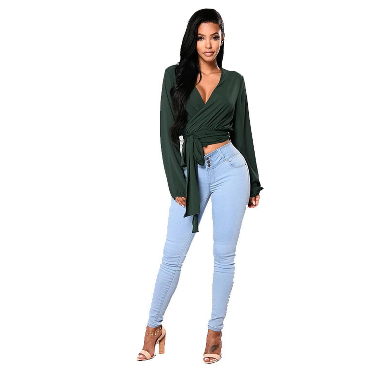 Jeans da Donna Eleganti Magri per Le Donne Snelli di Primavera Fascia Alta E Autunno-Azzurro-XL