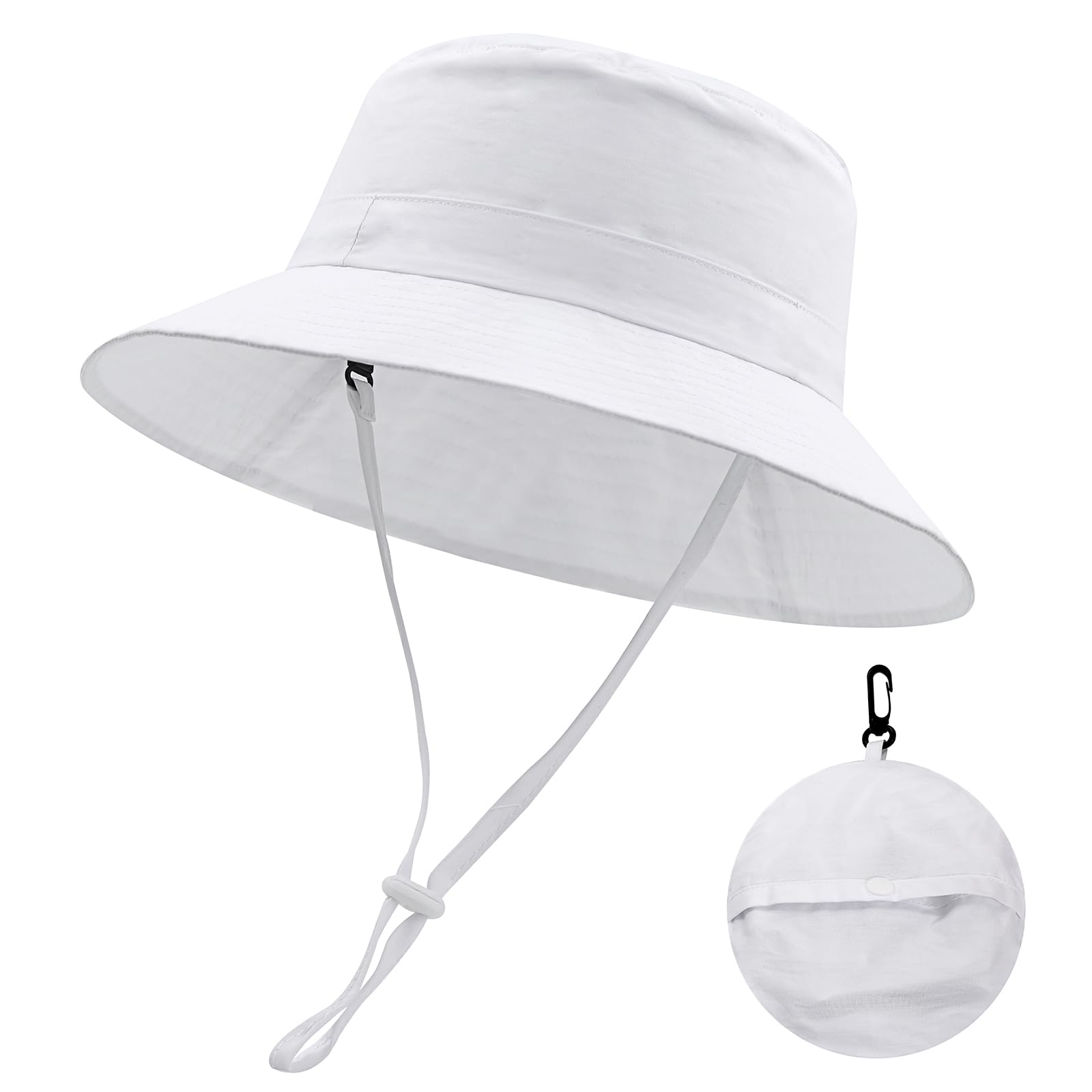 Chapeau Soleil Femme Bob Large Bord Anti-UV UPF50+ - Pliable, Réglable Avec Cordon Menton - Été Plage & Voyage