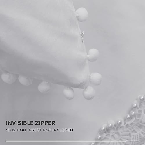 Vista 181 de Deconovo Juego de 2 fundas de almohada de terciopelo, 20 x 20 pulgadas, color verde azulado, cuadradas, con pompones, suaves, con cremallera