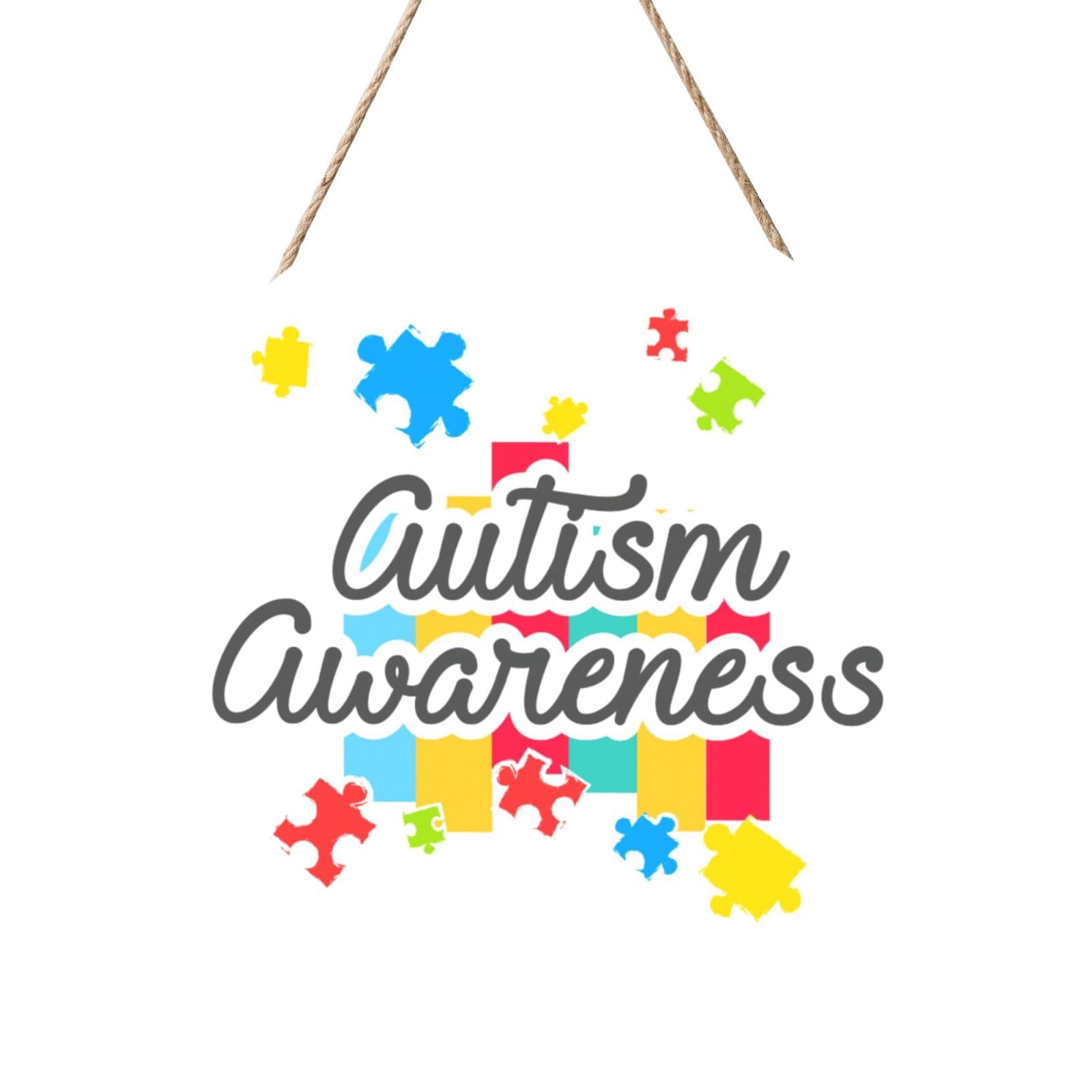 Autism Awareness Month Door Signs Plaques Wood Welcome Sign For Front Door Wall Hanging For Home Farmhouse Office Classroom Party Decoration