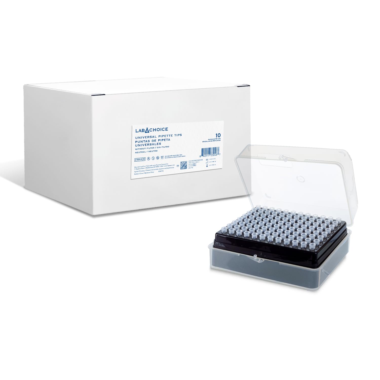 Dynarex LabChoice Universal Pipette Tips - Filter Pipette Tips, 0.5-10 µl, Sterilizable, Clear - 1 Box of 10 Racks, 96 Tips/Rack, 960 Count