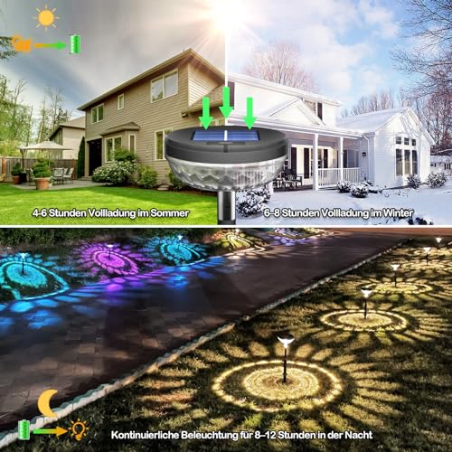 Becomlight Solar Lights for Outdoor Garden Colour Changing: Pack of 4 LED Solar Lights Garden Lighting Weatherproof - Warm White & Colourful Solar Lights with Ground Spike for Outdoor Garden - Image 3