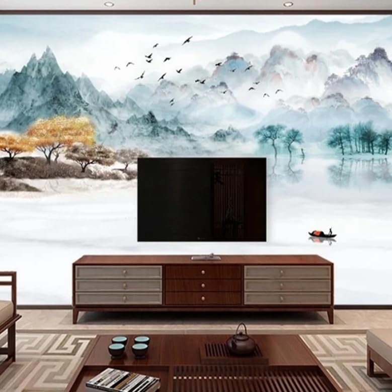 Papier peint chinois paysage de montagne 400x280 cm pour salon