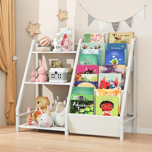 Image of TUEGEGNS Kids Bookshelf and Toy Organizer, Book Shelf for Kids Rooms,2 in 1 Nursery Book Shelves, Toddler Bookshelf Montessori Bookshelf and Kids Book Shelf (White)