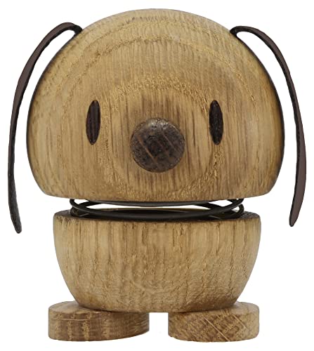 Hoptimist Tier, Hund, Holzdeko, Wackelfigur & Glücksbringer aus Holz, Skandinavisch, Deko Wohnzimmer, Büro & Schreibtisch, Tolle Kleine Geschenke, 5,5 x 5,9 x 7,3 cm, Small, Oak