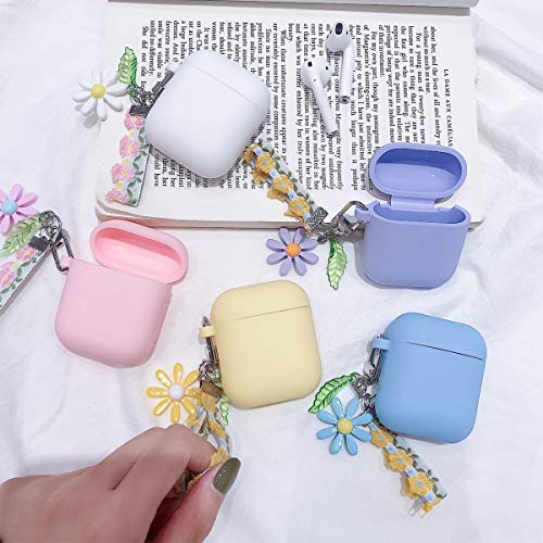 Ownest Compatible For Airpods Case Soft Silicone With Cute Keychain Shockproof Cover Case For Girls Woman Airpods 2 &1-Yellow #TOP6