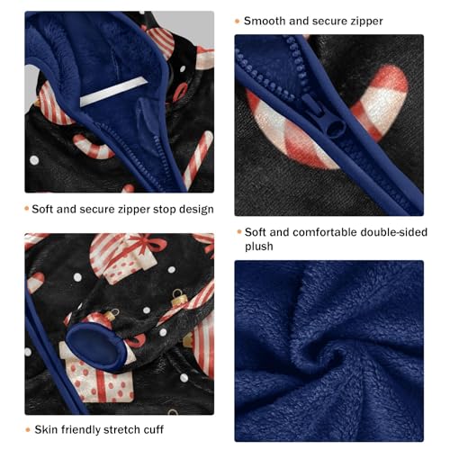 Christmas Ornaments on Black Toddler Fleece Jacket Girl Boys Hooded Fleece Jacket Coat Warm Outwear Zip-up 3-10T3