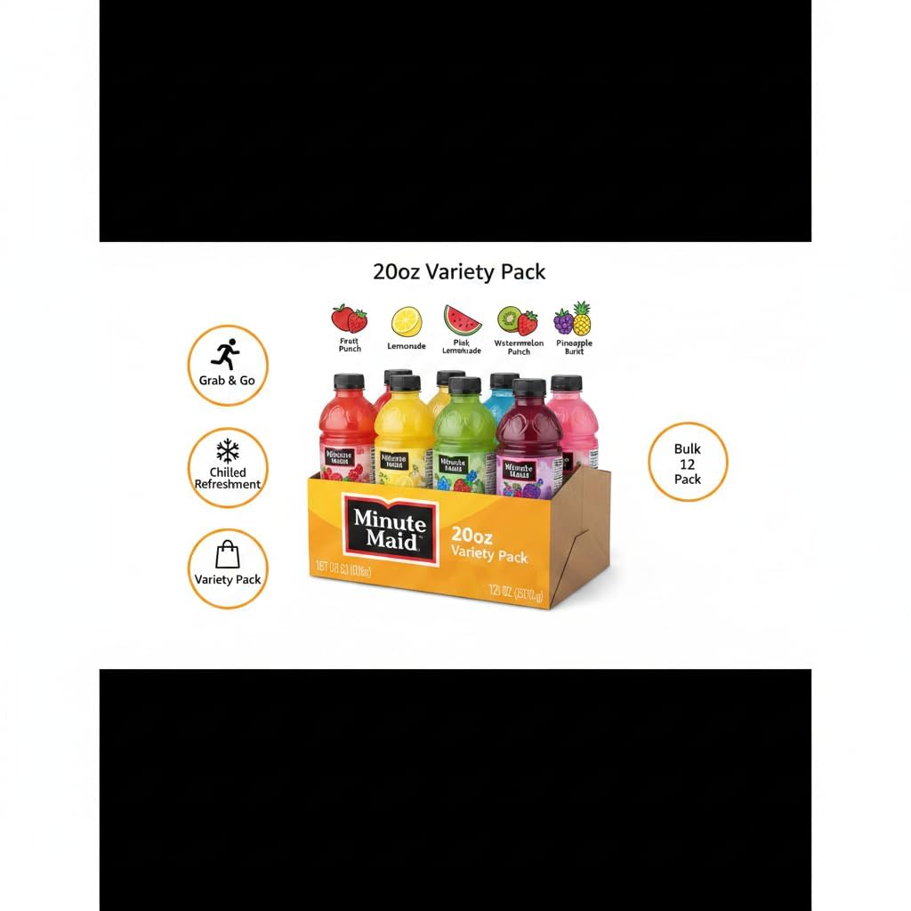 Minute Maid 20oz Variety Pack Bottles – 8 Flavor Assortment (Fruit Punch, Lemonade, Pink Lemonade, Watermelon Punch, Kiwi Strawberry, Blue Raspberry, Berry Punch, Pineapple Burst) – Bulk Grab-and-Go Beverage Pack
