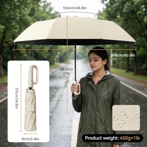 Image of PALAY Umbrella for Rain Auto Open Windproof Waterproof Umbrellas One-Button Open Folding Travel Umbrella with Aluminum Alloy Shaft, Fiberglass Ribs &Wide Strap
