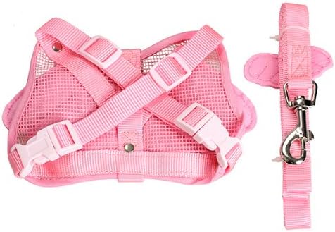 Adjustable Angle Wing Rabbit Ferret Pig Harness Leash Lead Strap Nylon (Pink)