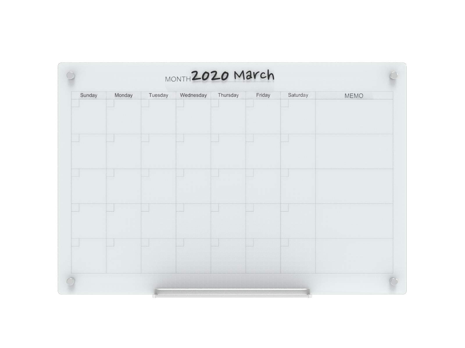 Audio-Visual Direct Set di lavagne magnetiche cancellabili a secco in vetro (7,6 x 5,1 m, calendario bianco) per parete – planner mensile