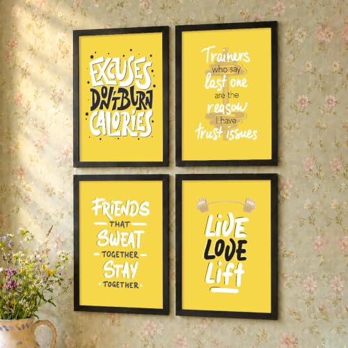 Image of PAINTINGMANTRA Motivational Wall Frames For Living room, Yellow Motivational Wall Art Quotes For Bedroom, Office And Study rooom, Set of 4, 13x18 Inch