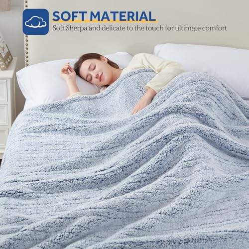 Sealy Electric Blanket Twin Size, Soft Sherpa Heated Blanket Single Control with 10 Heating Levels & 1 to 12 Hours Auto-Off Settings Over-Heated Protection 62"x84" Machine Washable, Blue