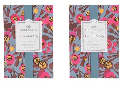 Greenleaf 2x RHUBARB & OAKLarge Scented Sachet Bag - Drawer Fragrance Wardrobe Air Room Freshener for Living Room, Bedroom, Bathroom or Car