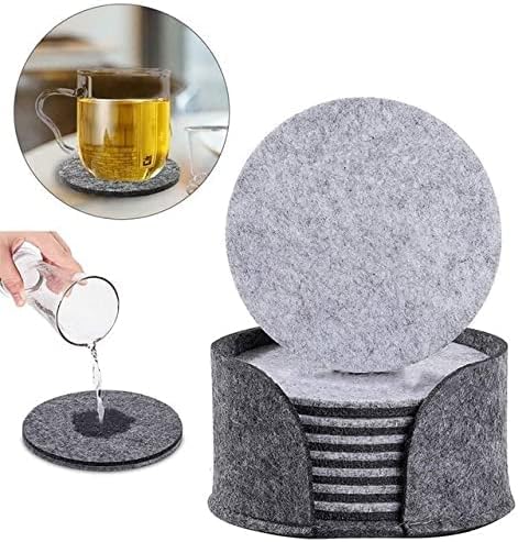 Felt Coasters Set of 8 with Coaster Holder, Double Sided Light Grey and Dark Grey Round Coasters for Drinks, 5mm Thick Felt Highly Absorbent Cup Mats (Grey)